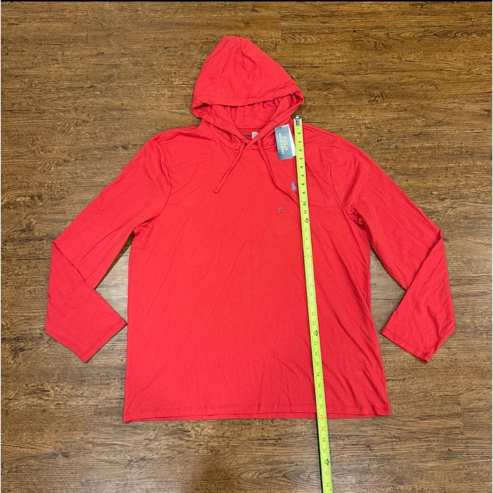 Polo Ralph Lauren Red Lightweight Pullover Hoodie Sweatshirt T Shirt Men's 2XL